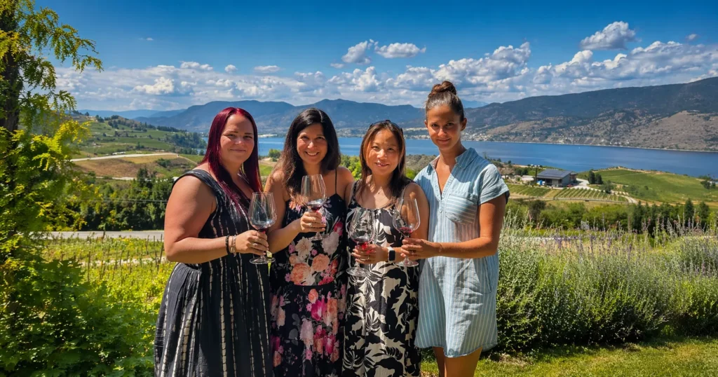 Four Ladies Enjoying a Wine Tasting at Laughing Stock Winery